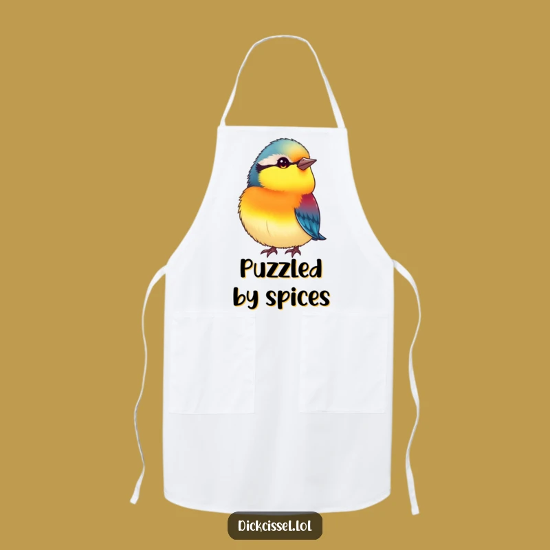 Funny Curious Plump Bird Apron: Vibrant Head Tilt Kitchen Wear, Humorous Gift
