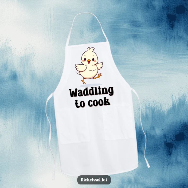Funny apron with a cheerful bird waddling determinedly, adding a humorous and motivational touch to cooking.