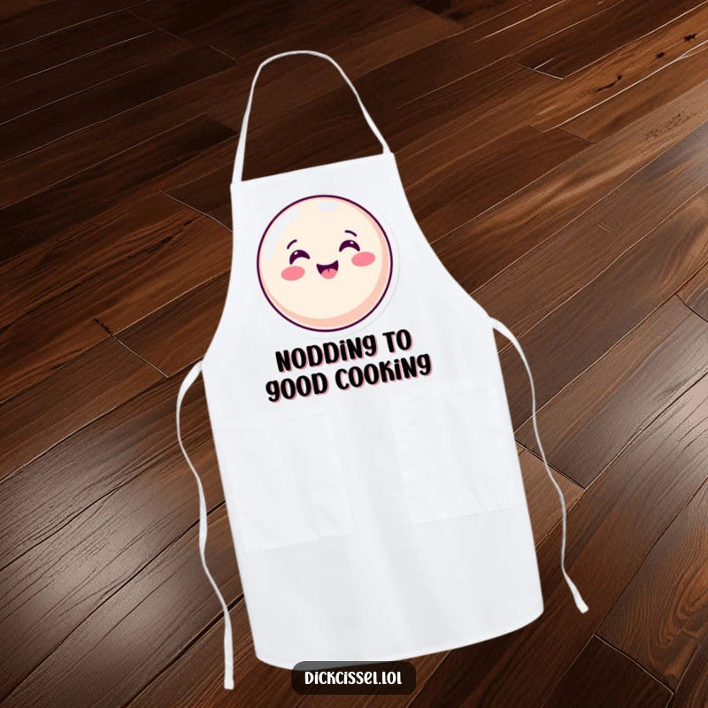 Funny Apron decorated with a cheerful candy button giving an enthusiastic nod, perfect for adding sweetness and positivity to kitchen tasks.