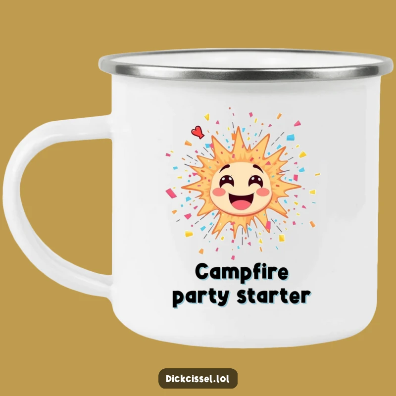 Funny Explosion Sticker Camping Mug: Celebrate Outdoors with Bursting Energy