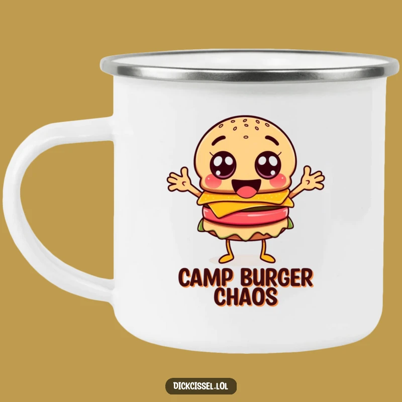 Funny Burger Googly Eyes Camping Mug - Happy Character Outdoor Gift