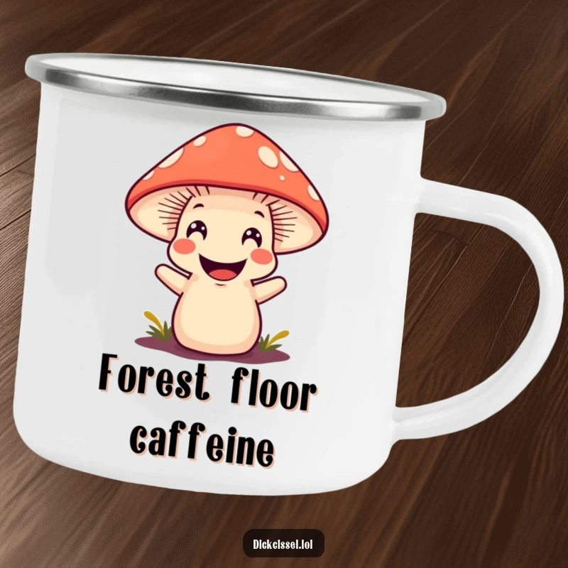 Funny mushroom character with a wide grin, emerging from the ground, a humorous and durable camp companion.