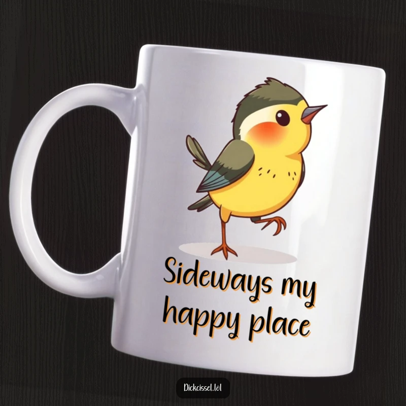 Funny Dickcissel Bird Mug: A curious dickcissel bird hopping sideways with an expression of playful investigation.