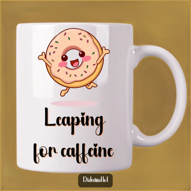 Funny Cheerful Donut Leap Mug - Sweet Character, Perfect Humorous Gift Idea