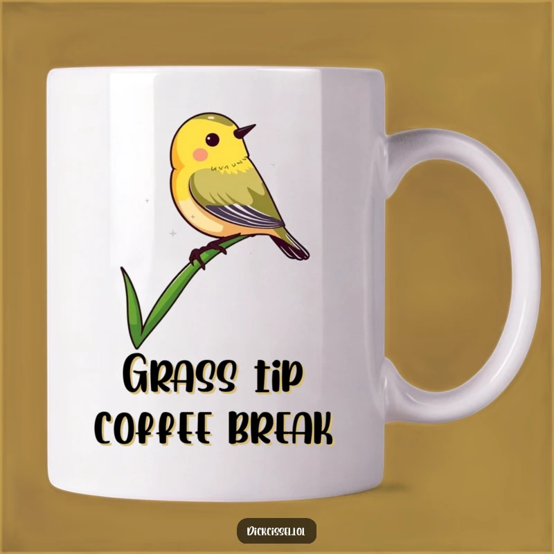 Funny Dickcissel Grass Mug: Perched Bird Character, Perfect Nature Lover Funny Gift