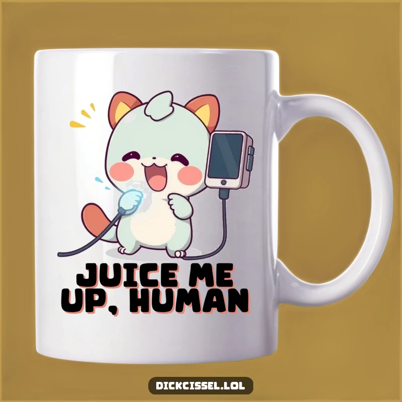 Funny Tech Upgrade Mug: Creature Plugging Glowing Cable - Perfect Geek Gift!