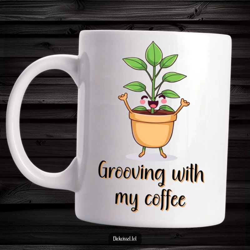 Funny potted plant character with a wide smile, joyfully dancing with leaves swaying, bringing vibrant energy.