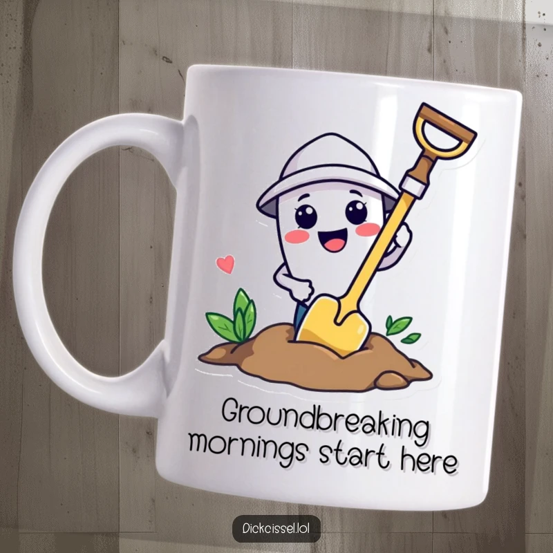 Funny smiling trowel character with a determined look, excitedly digging a hole in the soil. A gardener's delight.