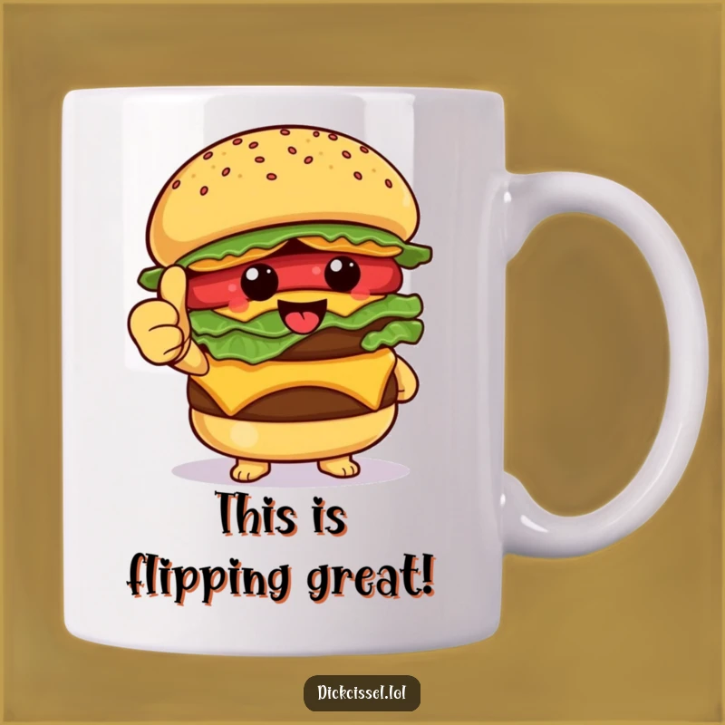 Funny Burger Thumbs Up Mug: Happy Foodie Pose, Perfect Chef Funny Gift