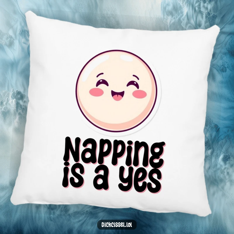 Funny Pillow featuring a smiling candy button giving an enthusiastic nod, perfect for adding sweetness and comfort.