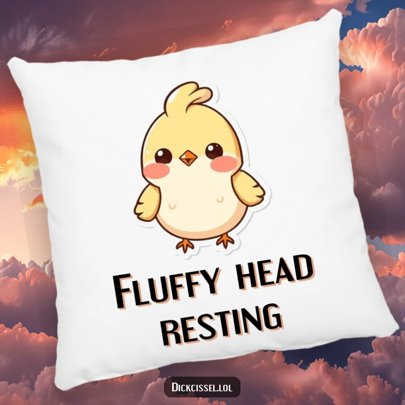 Funny decorative pillow featuring a small, cuddly bird character with a cute bobbing feather tuft, offering comfort and cheer.