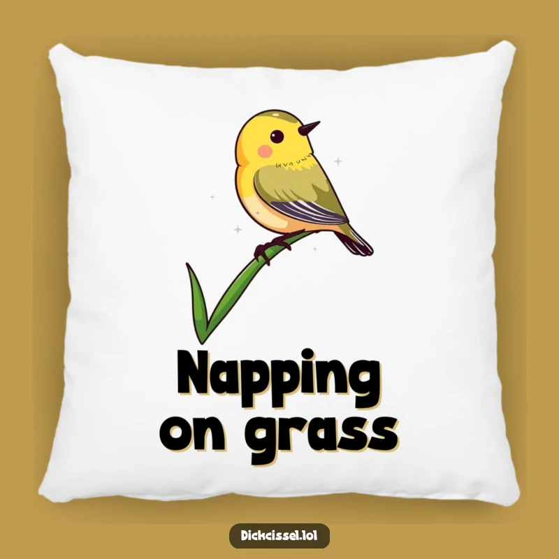 Funny Dickcissel Grass Pillow: Soft Perched Bird Cushion, Cozy Nature Funny Gift