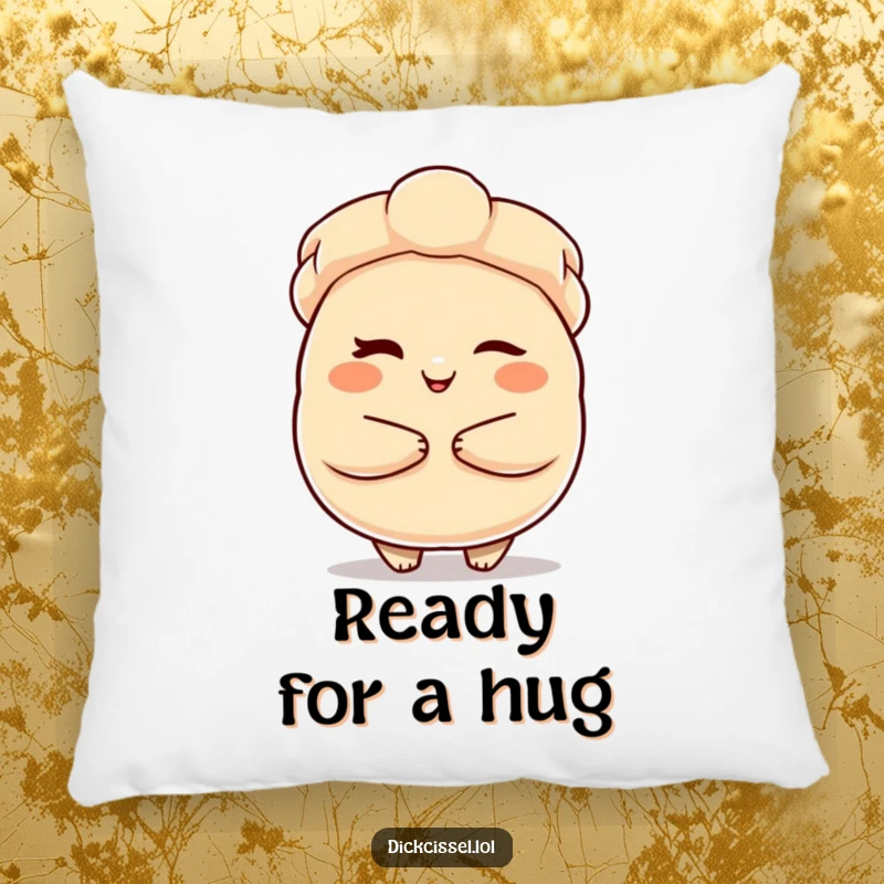 Funny Pillow featuring a winking dumpling character offering a warm embrace, providing soft comfort with a dose of adorable humor.