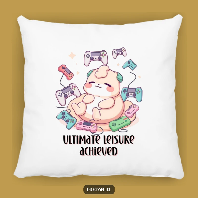Funny Gamer Pillow: Creature Lounging with Controllers - Cozy Gaming Accent!