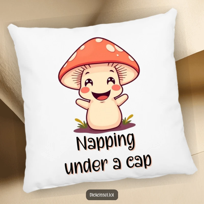 Cozy funny mushroom character with a happy grin, perfect for adding a whimsical and comfortable accent.