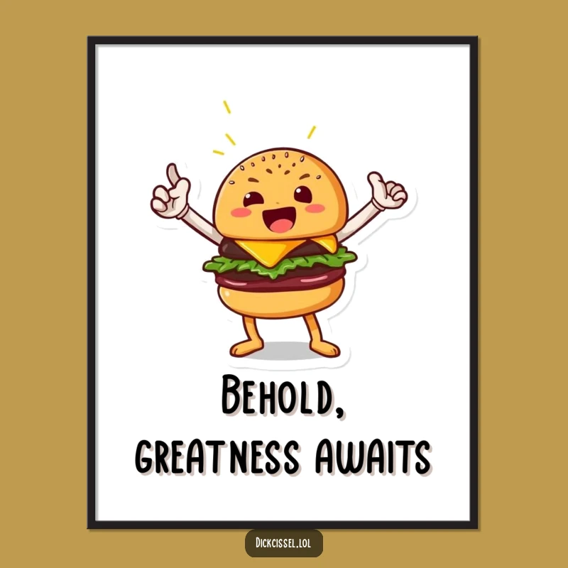 Funny Burger Hero Digital Print: Instant Epic Decor for Foodie Fans, Perfect Funny Gift