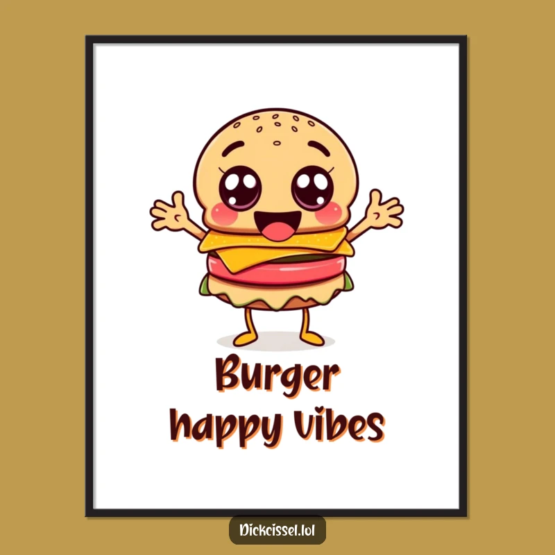 Funny Burger Googly Eyes Digital Art - Happy Character Decor Gift