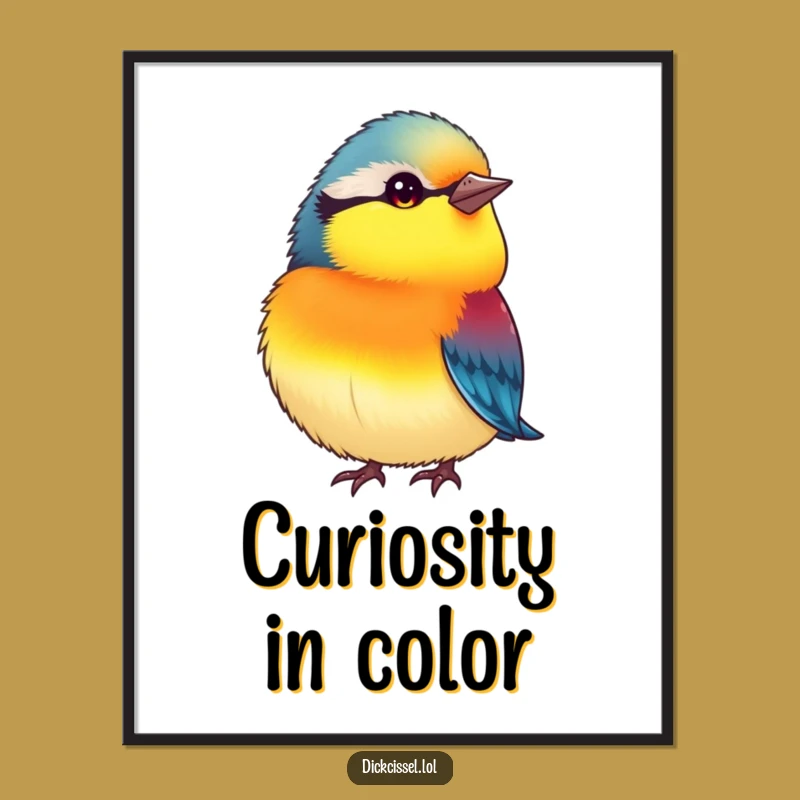 Funny Curious Plump Bird Digital Art: Vibrant Head Tilt Download, Humorous Gift