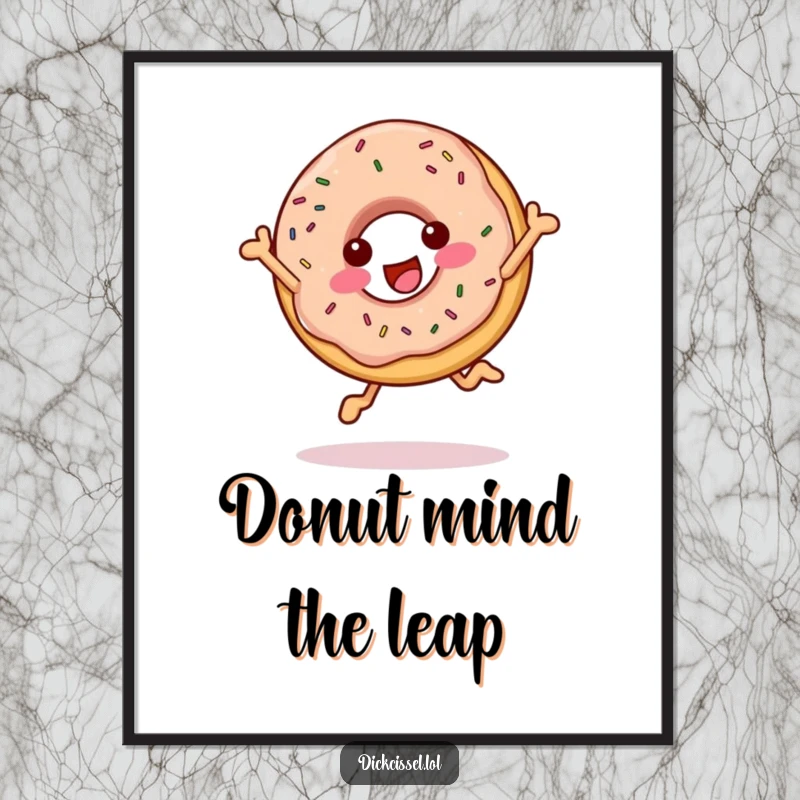 Funny cheerful donut digital art print of a happy, sprinkled donut in a joyful leap, full of sweetness.