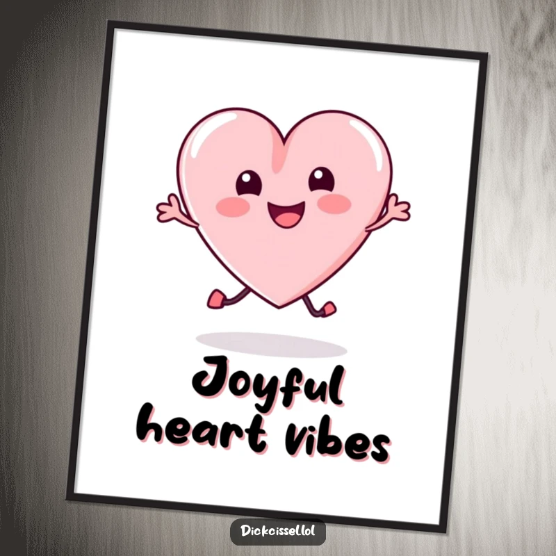 Funny Digital Art Print depicting an effervescent candy heart in a joyful leap, perfect for vibrant, happy wall decor.