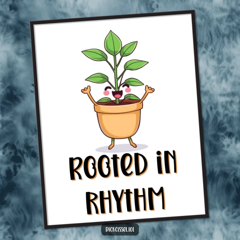 Funny potted plant character captured mid-dance, ready to be printed and add whimsical charm to any room.