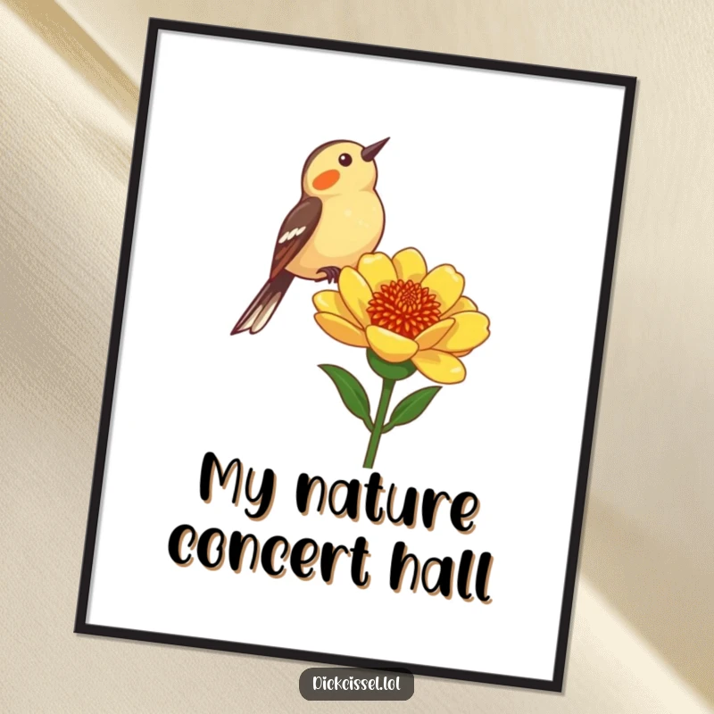 Funny Dickcissel Bird Digital Art Print: A delightful dickcissel bird chirping from a flower stalk, perfect for instant decor.