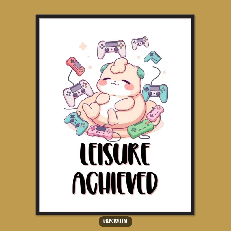 Funny Gamer Digital Art: Creature Lounging with Controllers - Instant Chill Decor!