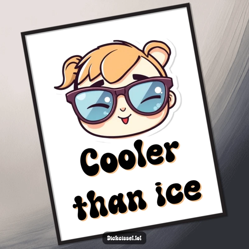 Funny digital art print of a sticker featuring cool sunglasses winking cheekily, perfect for instant wall decor.