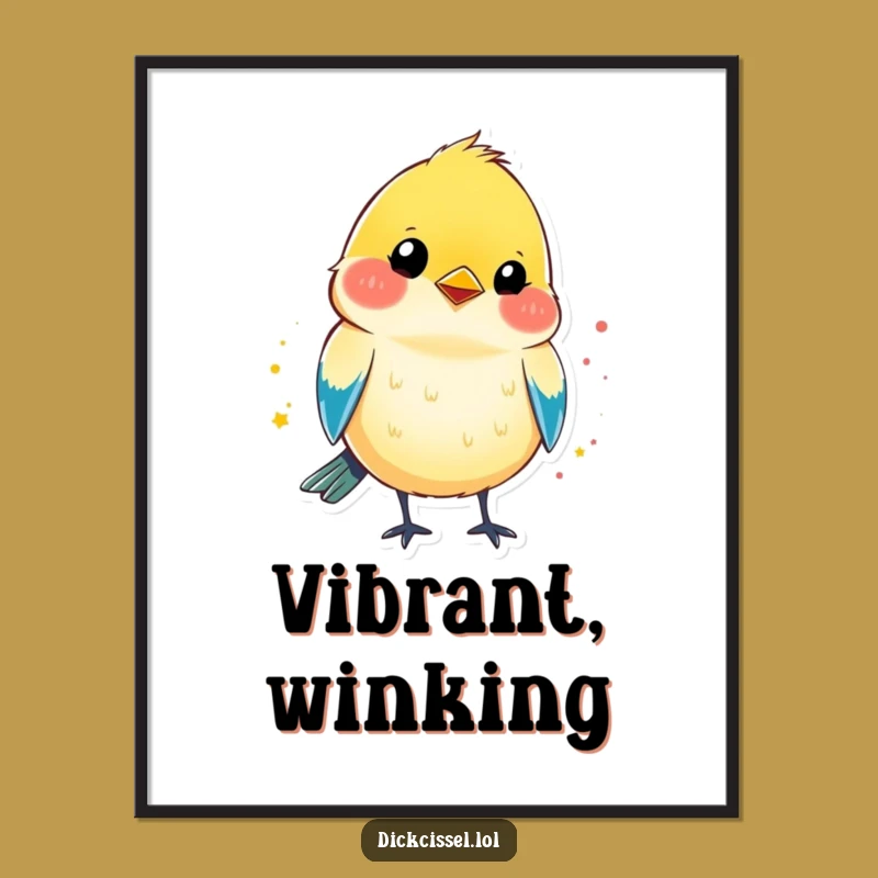 Funny Winking Dickcissel Digital Art: Colorful Print, Instant Playful Funny Gift