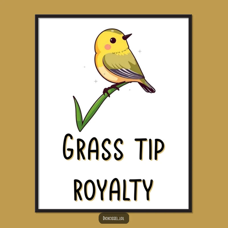 Funny Dickcissel Grass Digital Art: Perched Bird Print, Instant Nature Lover Funny Gift