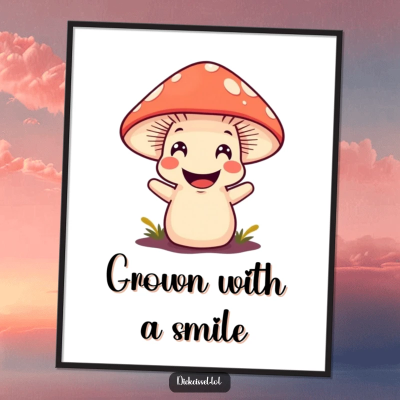 Funny mushroom character with a wide grin popping up, ready to be printed and add whimsical charm to any room.
