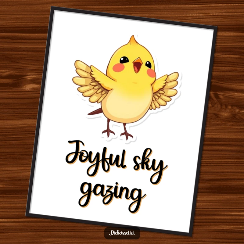 Funny Dickcissel Bird Digital Art Print: A joyful dickcissel bird with spread wings looking up, offering instant happiness.