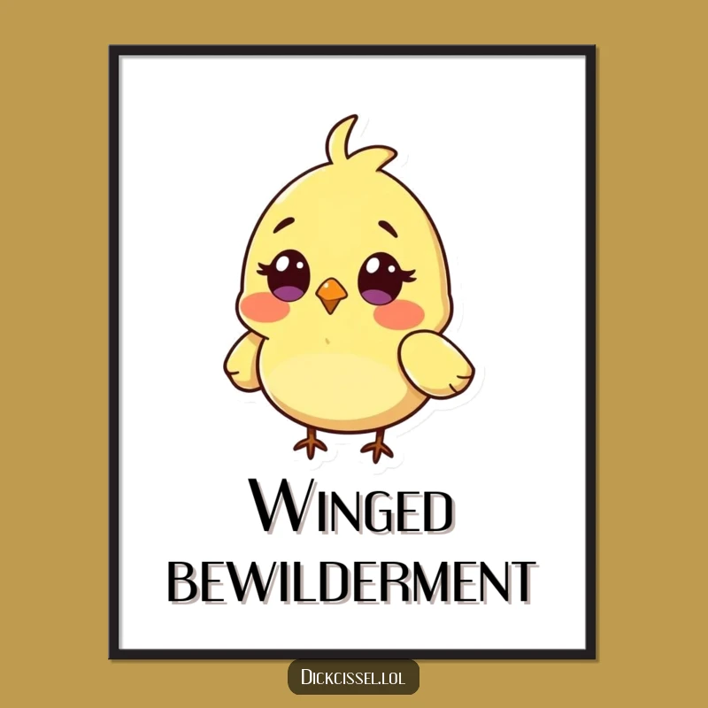 Funny Surprised Bird Digital Art: Tiny Character Print, Instant Funny Gift Download