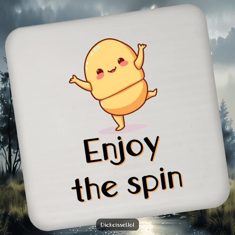 Funny croissant pirouette coaster depicting a playful croissant performing a jaunty pirouette, protecting surfaces with elegance.