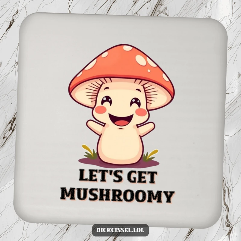 Funny mushroom character with a happy grin, emerging playfully, a charming and protective tabletop accessory.