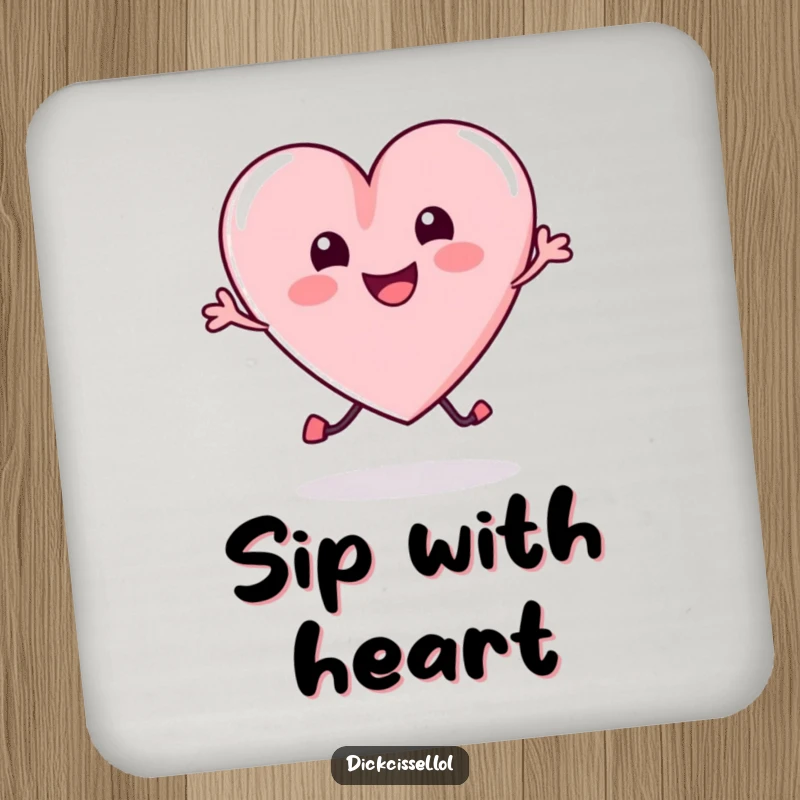 Funny Drink Coasters featuring a playful, bouncing candy heart, adding a touch of joy and sweetness to your table.