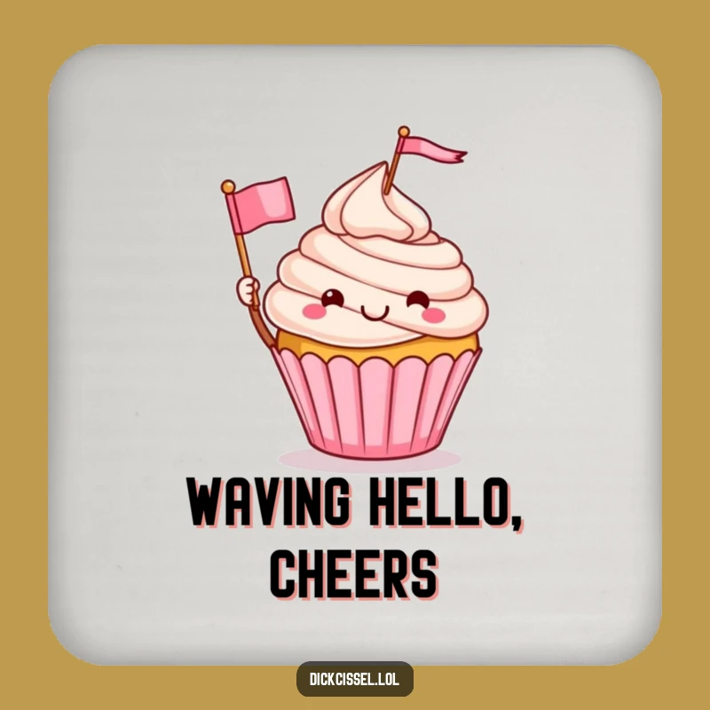 Funny Cupcake Waving Flag Drink Coaster: Protect Surfaces with Sweet Charm, Ideal Funny Gift