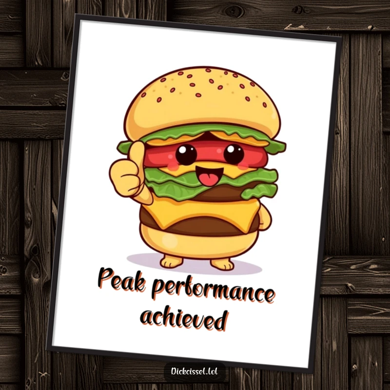 Funny Poster depicting a happy burger character proudly giving a thumbs up, adding a cheerful and humorous touch to decor.