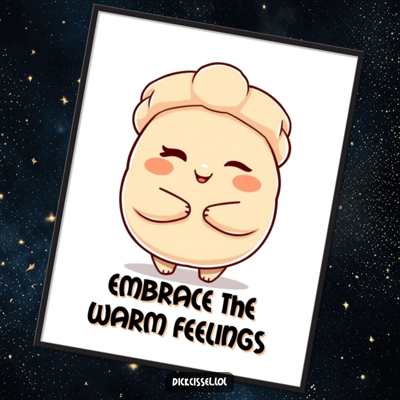 Funny Poster depicting a winking dumpling character offering a warm embrace, bringing a cozy and humorous touch to any room.