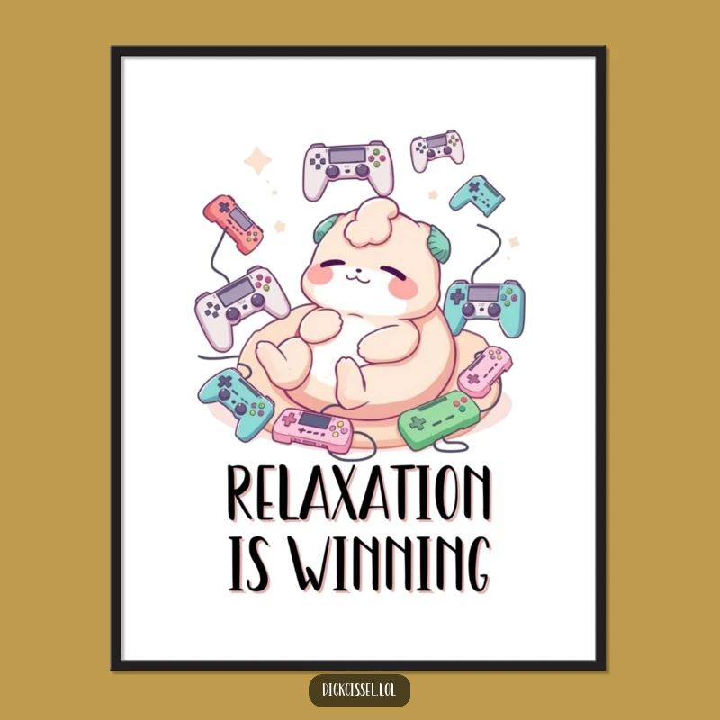 Funny Gamer Wall Art Poster: Creature Lounging with Controllers - Chill Decor!