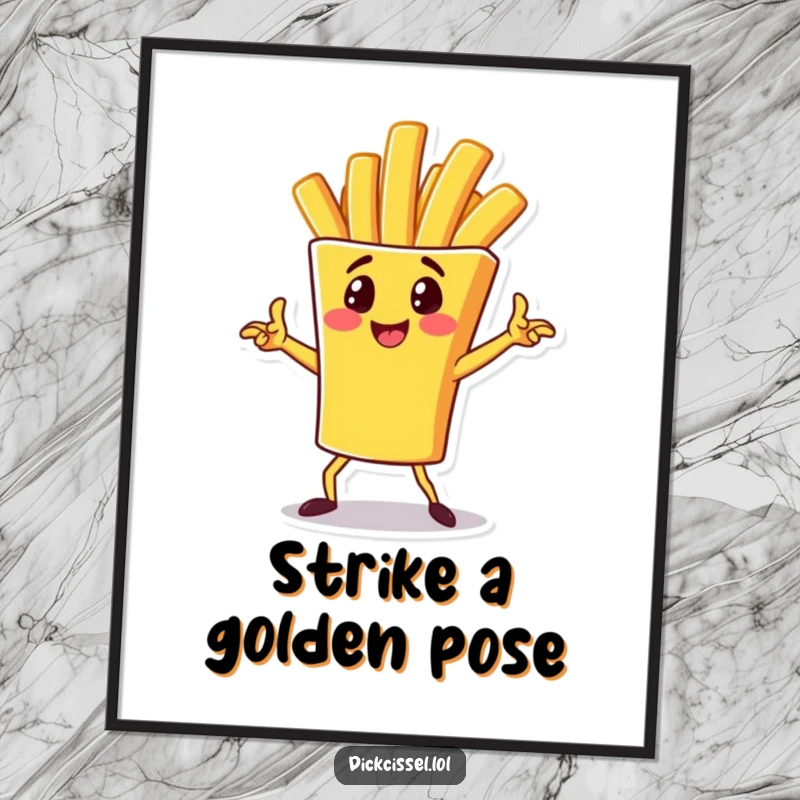 Funny Poster depicting a cheerful french fry character in a dynamic pose, bringing an energetic and humorous touch to decor.