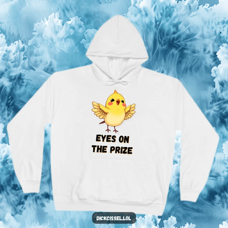 Funny Dickcissel Bird Hoodie: A cozy hoodie featuring a joyful dickcissel bird with wings slightly spread, looking up with delight.