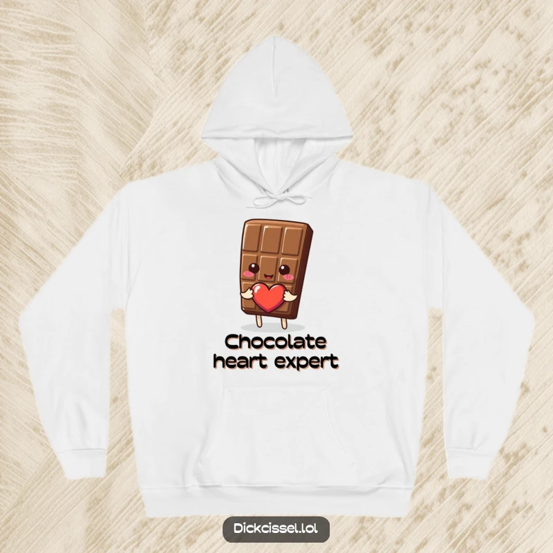 Funny Hoodie graphic featuring a kind chocolate bar presenting a heart, evoking feelings of warmth, love, and sweet comfort.