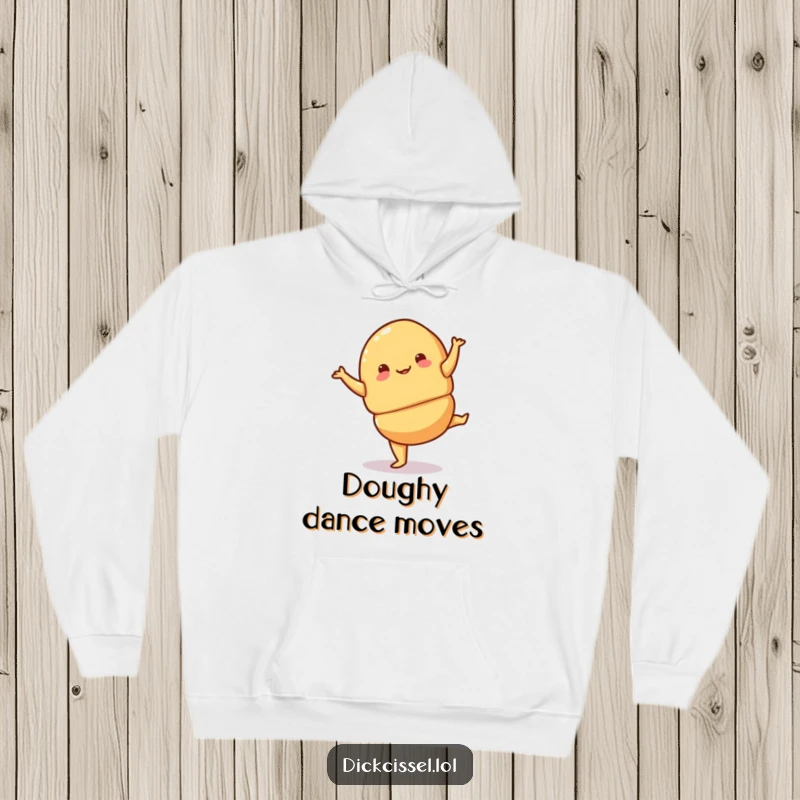 Funny croissant pirouette hoodie featuring a playful croissant performing a jaunty turn, cozy and charming.