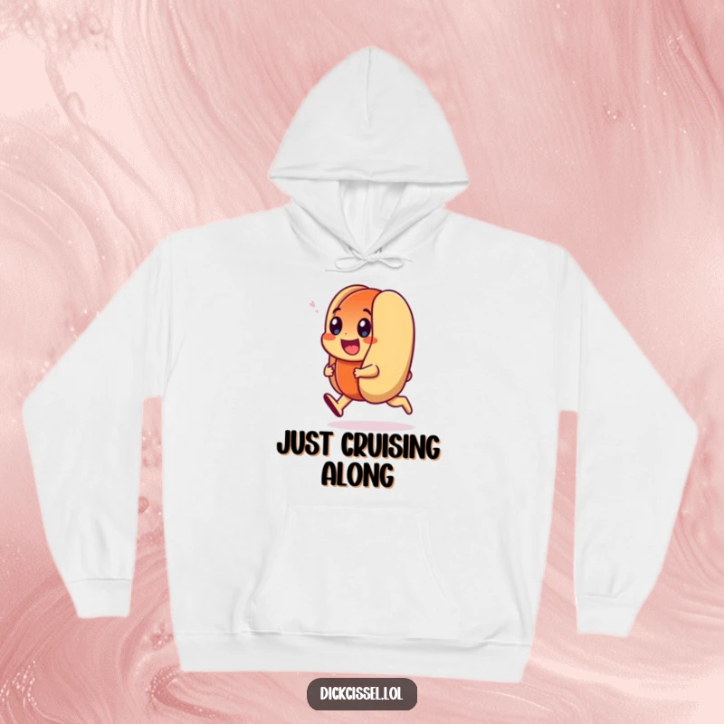 Funny Hoodie featuring a smiling hot dog character doing a happy trot, perfect for staying warm and spreading cheer.