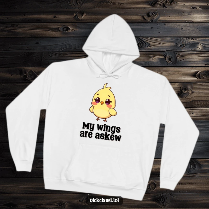 Funny hoodie featuring a small bird character with a comically surprised expression and wings slightly out of place.
