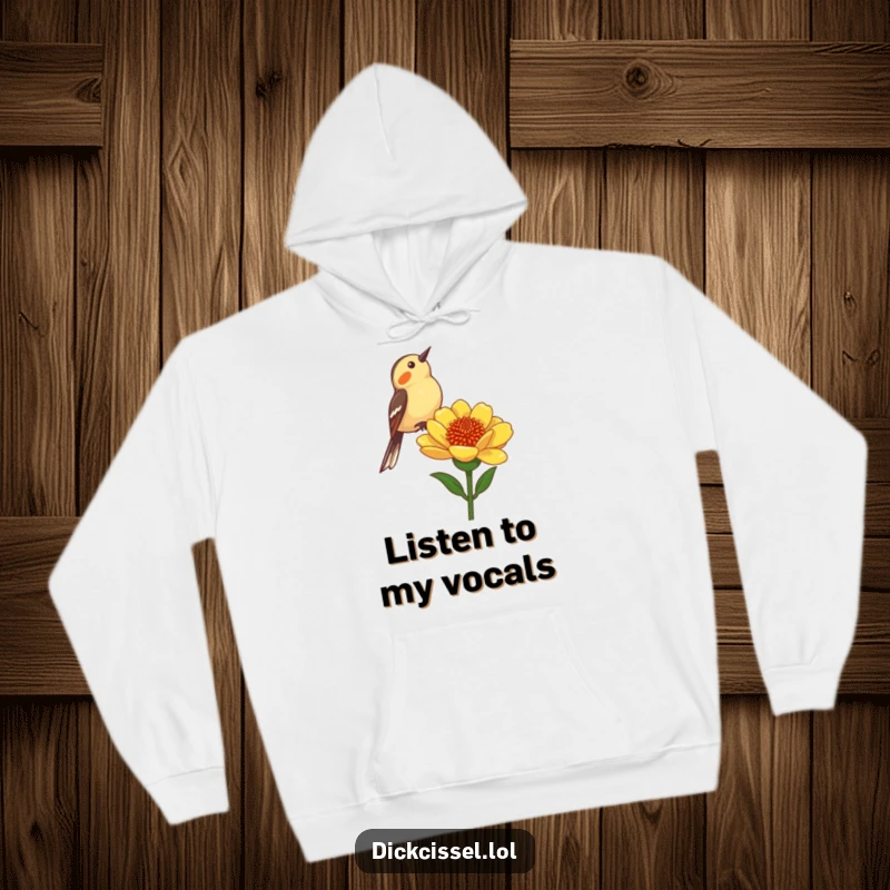 Funny Dickcissel Bird Hoodie: A cute dickcissel bird chirping happily from a durable flower stalk, showcasing its playful nature.