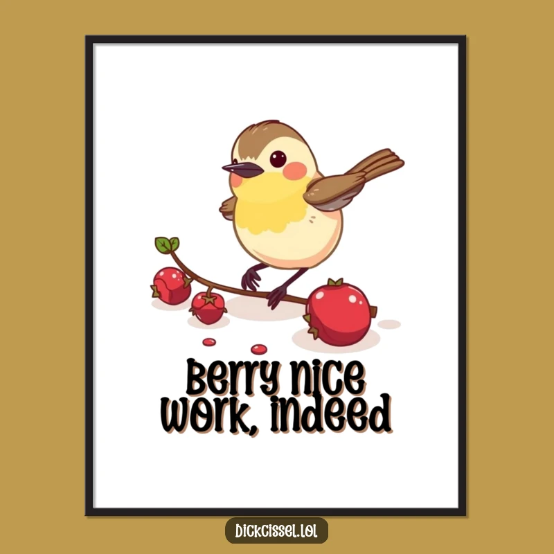 Free Printable Dickcissel Art: Energetic Bird Pecking Berry, Downloadable Nature Decor