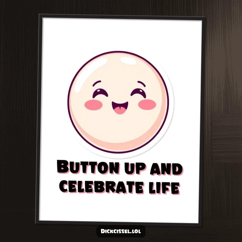 Funny free printable wall art of a happy candy button performing a quick, enthusiastic nod.
