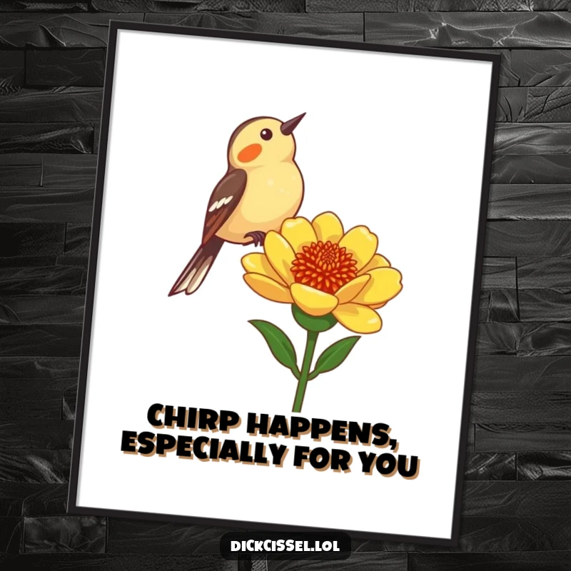 Funny Free Printable Dickcissel Wall Art: A comical bird perched on a flower stalk, chirping with personality and charm.